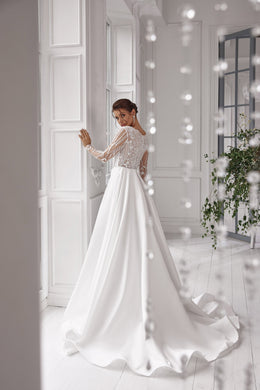 A-Line Wedding Dress with Beaded Illusion Sleeves
