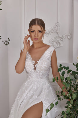A-Line Wedding Dress with 3D Floral Appliqués