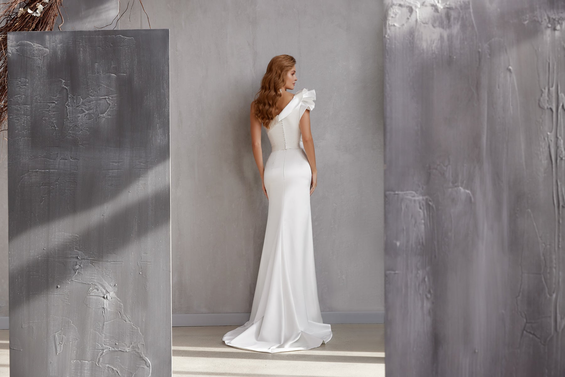 Satin A-Line Wedding Dress with One-Shoulder Ruffle