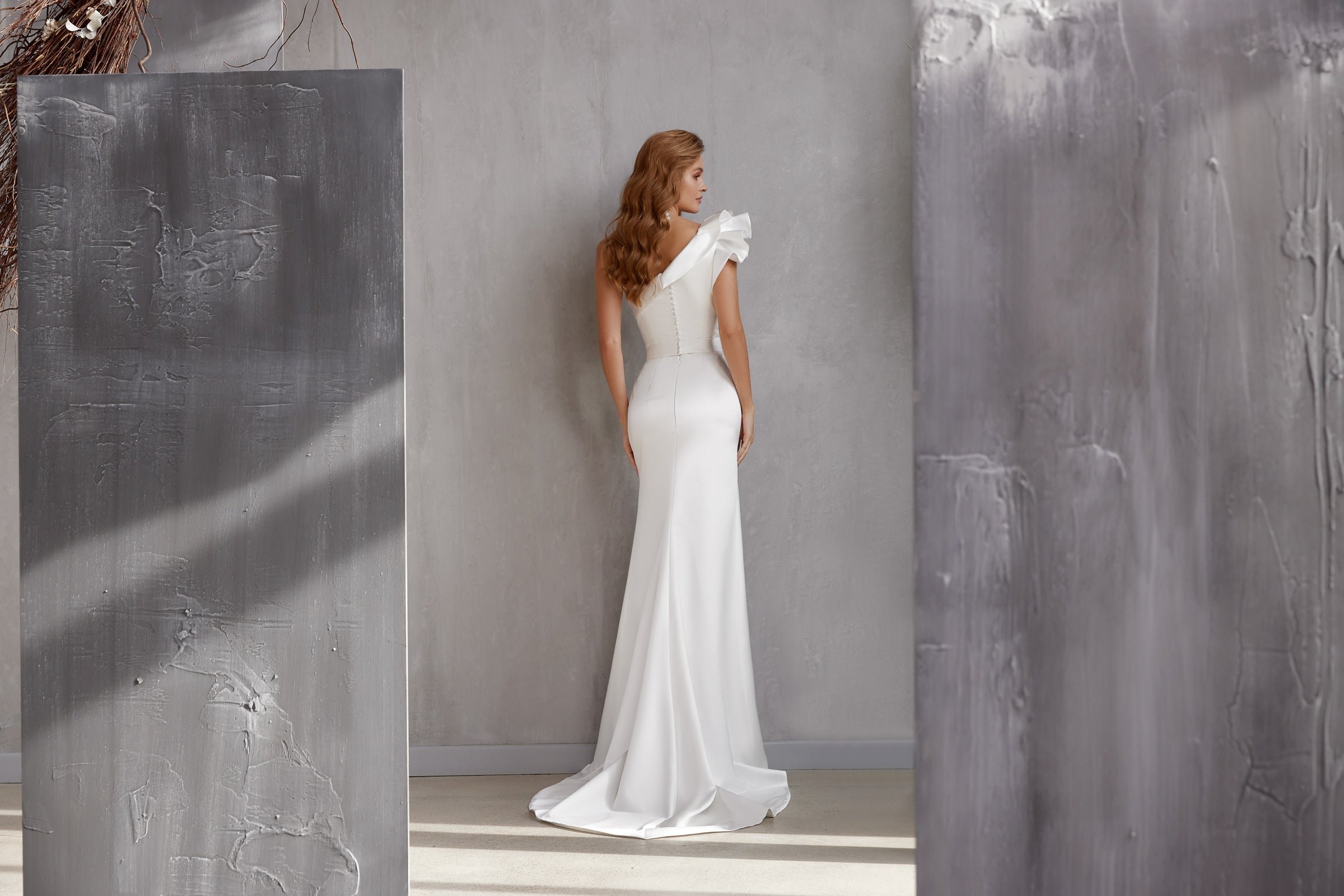 Satin A-Line Wedding Dress with One-Shoulder Ruffle