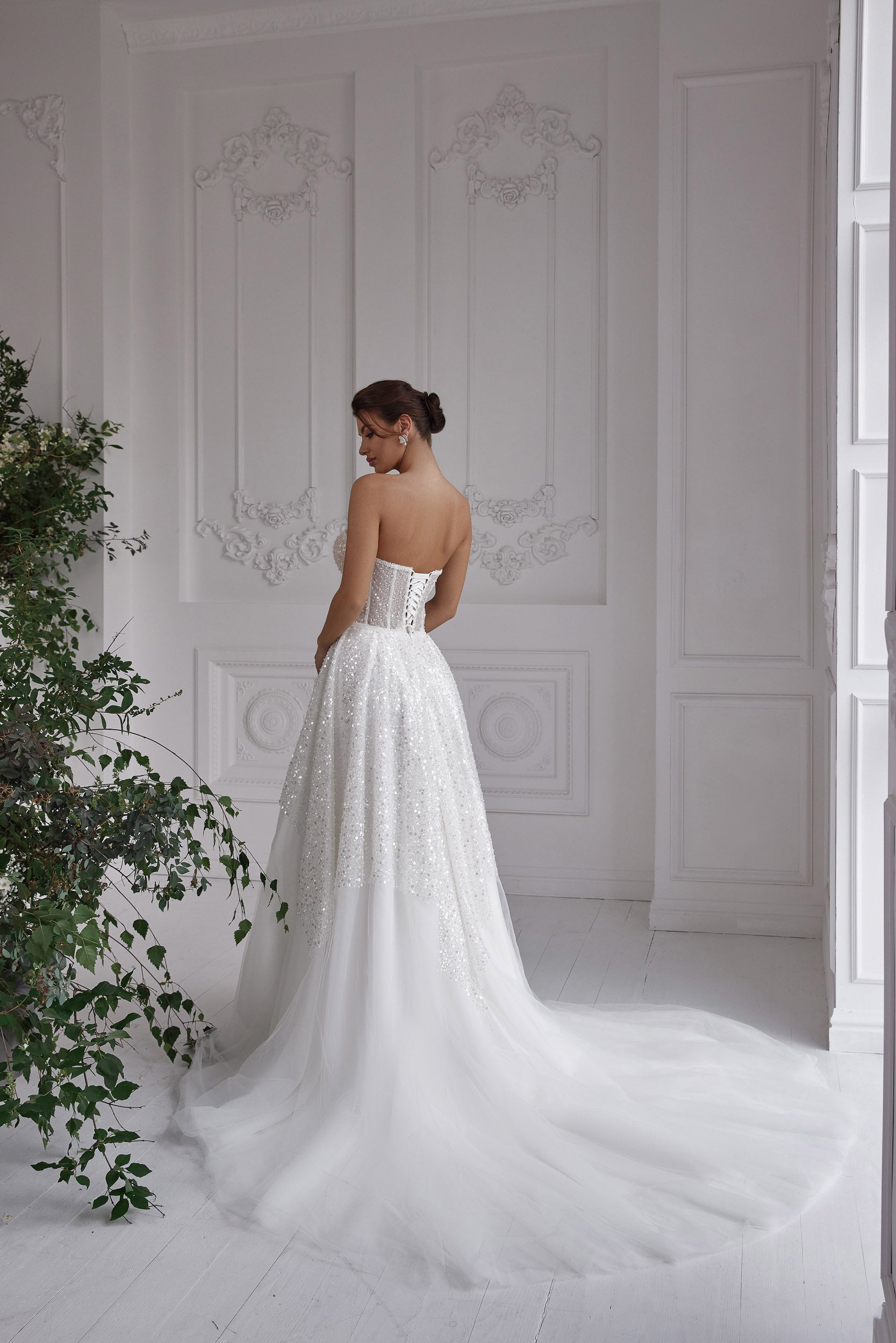 Sparkly A-Line Wedding Dress with Detachable Sleeves