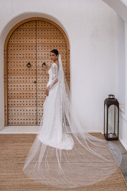 2-in-1 Lace Sheath Wedding Dress with Ruffled Overskirt