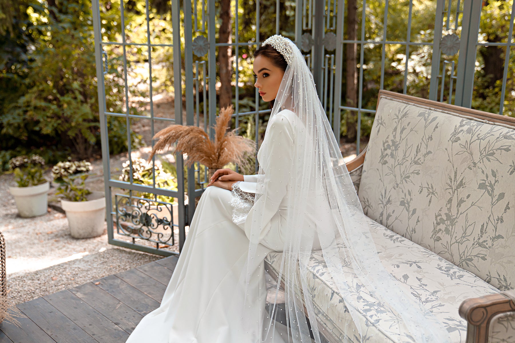 Mermaid Wedding Dress with Lace-Trim Bell Sleeves