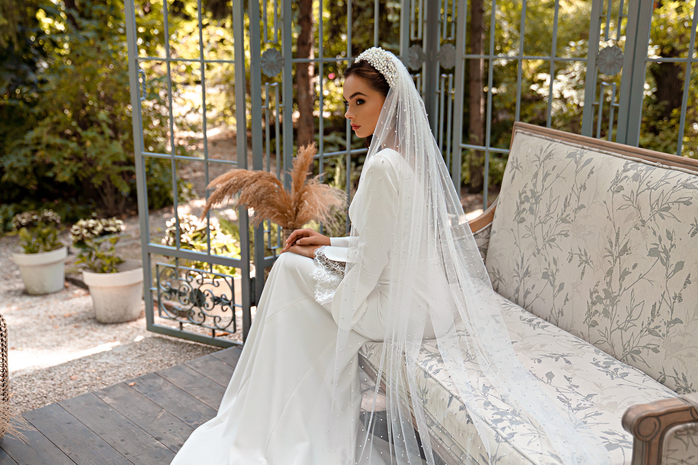 Mermaid Wedding Dress with Lace-Trim Bell Sleeves
