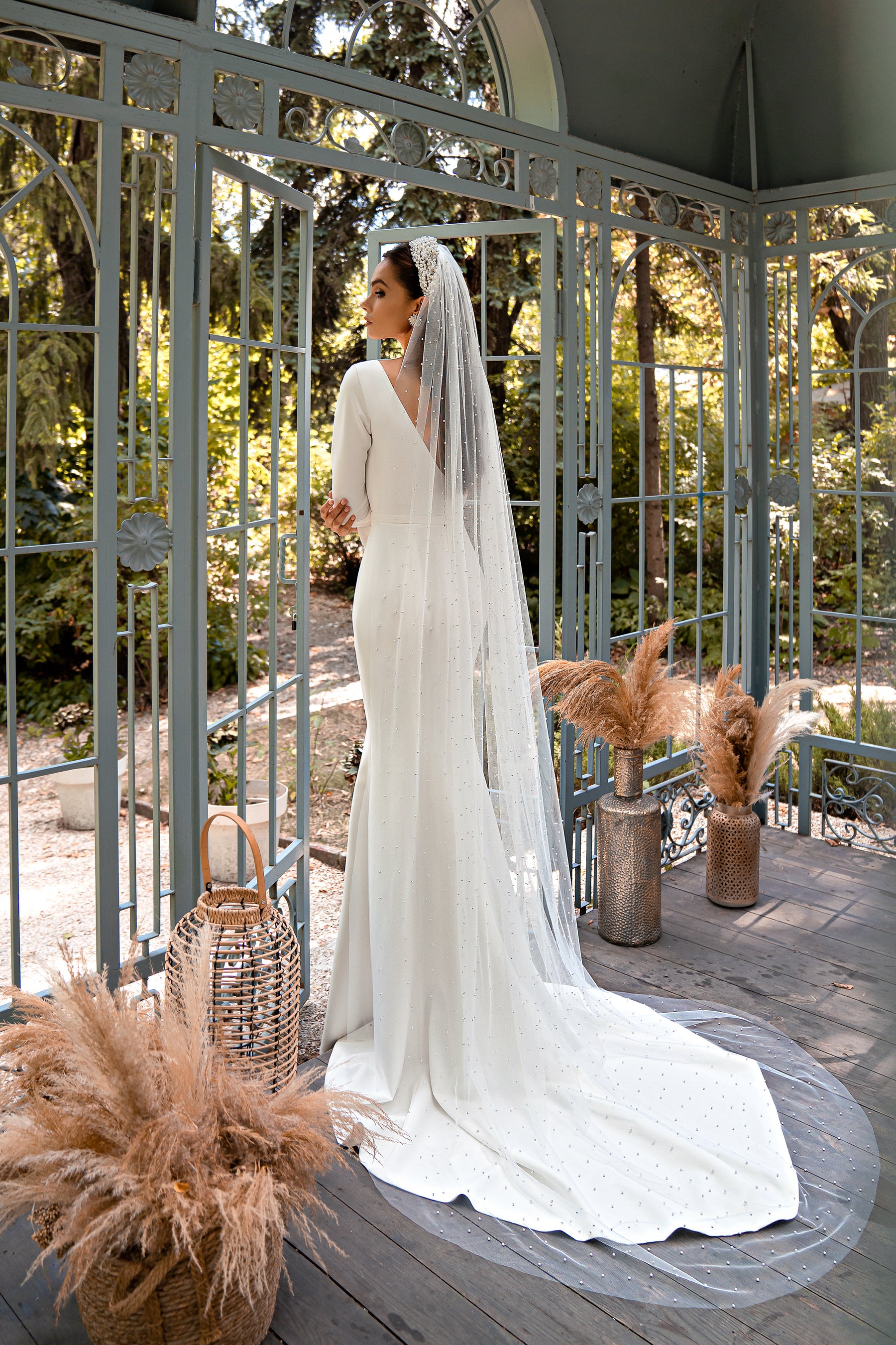 Mermaid Wedding Dress with Lace-Trim Bell Sleeves