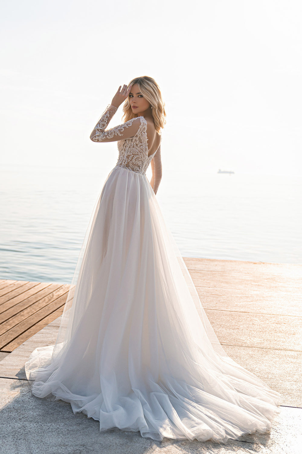 Slit Tulle Wedding Dress with Sweep Train