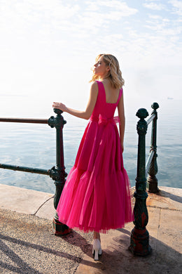 Women's Pink Party and Black Tulle Evening Dress