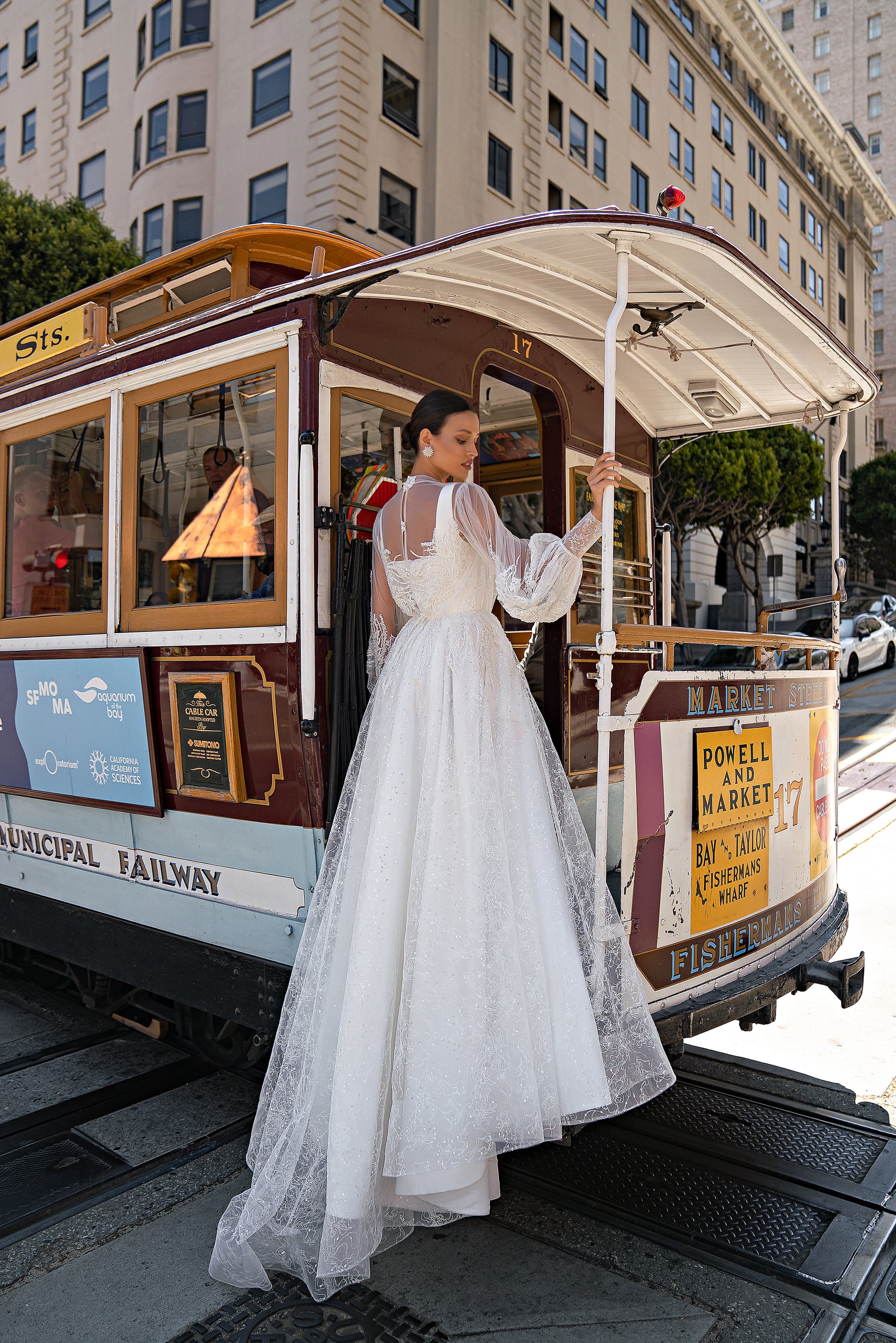 Satin A-Line Wedding Dress with Detachable Lace Sleeves