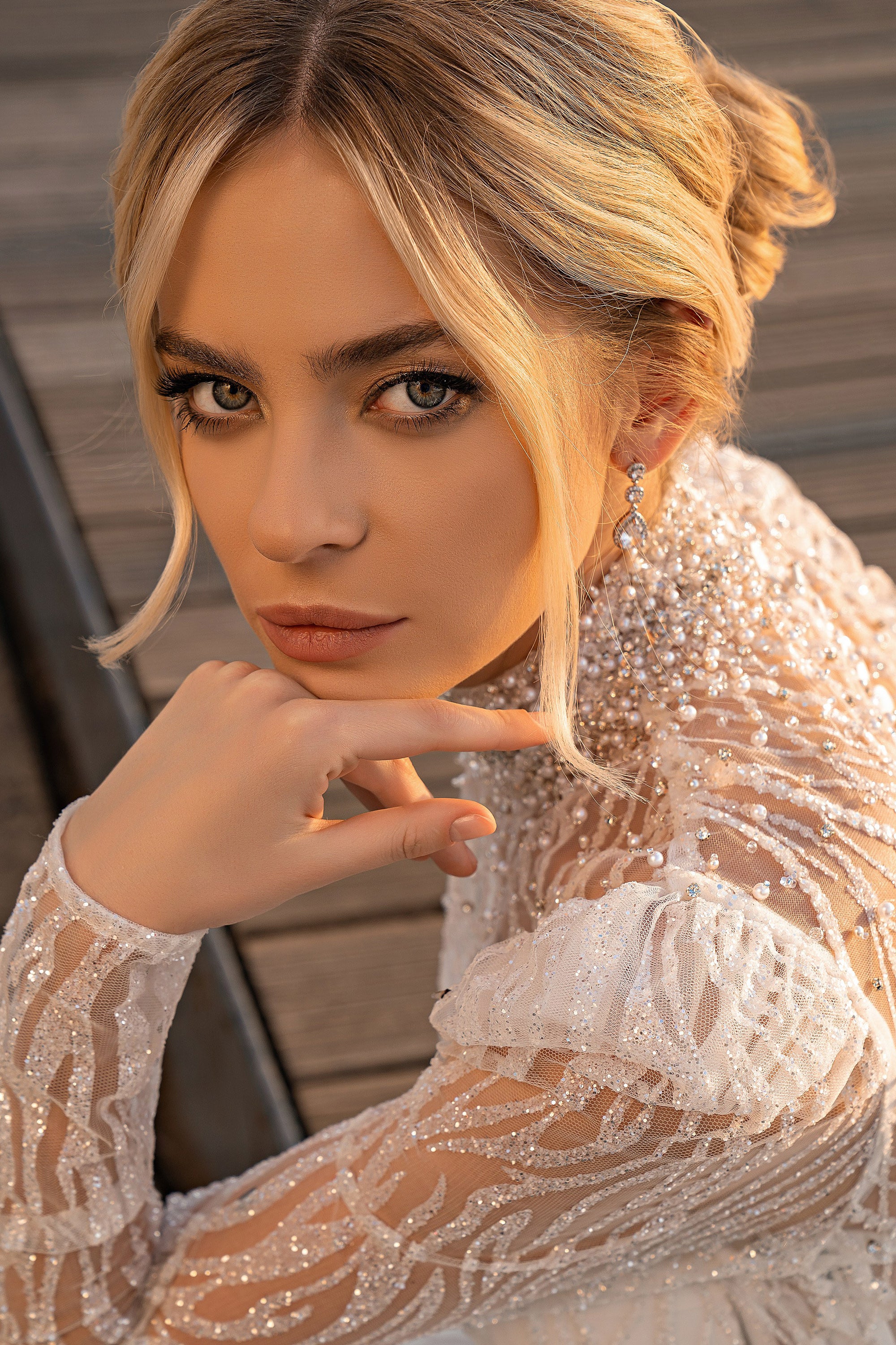 A-Line Wedding Dress with Beaded High Neck Bodice
