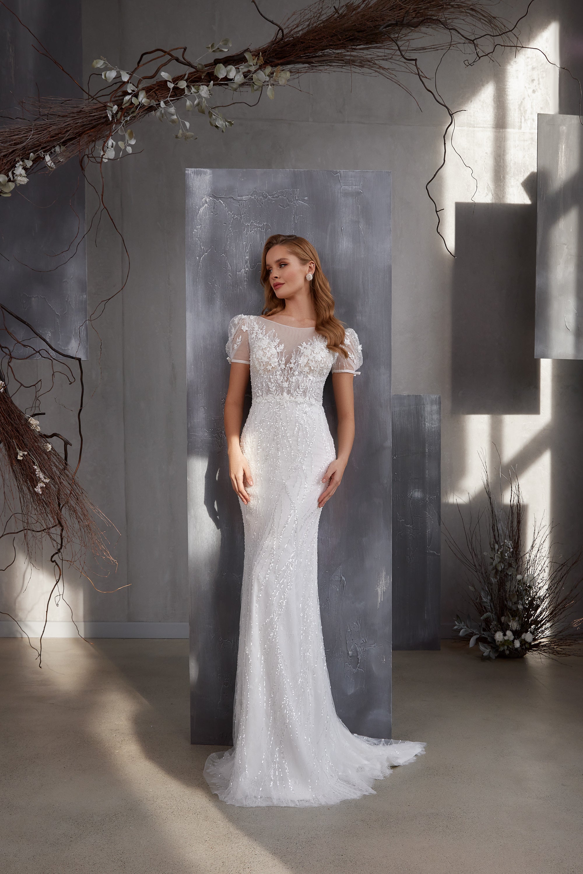Sheath Wedding Dress with Detachable Tulle Overskirt