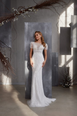 Sheath Wedding Dress with Detachable Tulle Overskirt