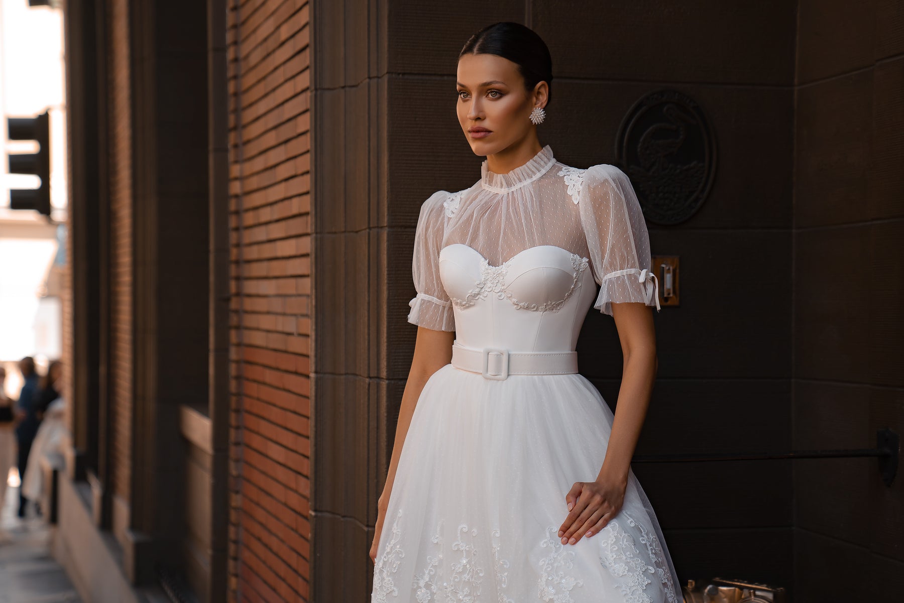 Tea Length A-Line Wedding Dress with Detachable Bolero