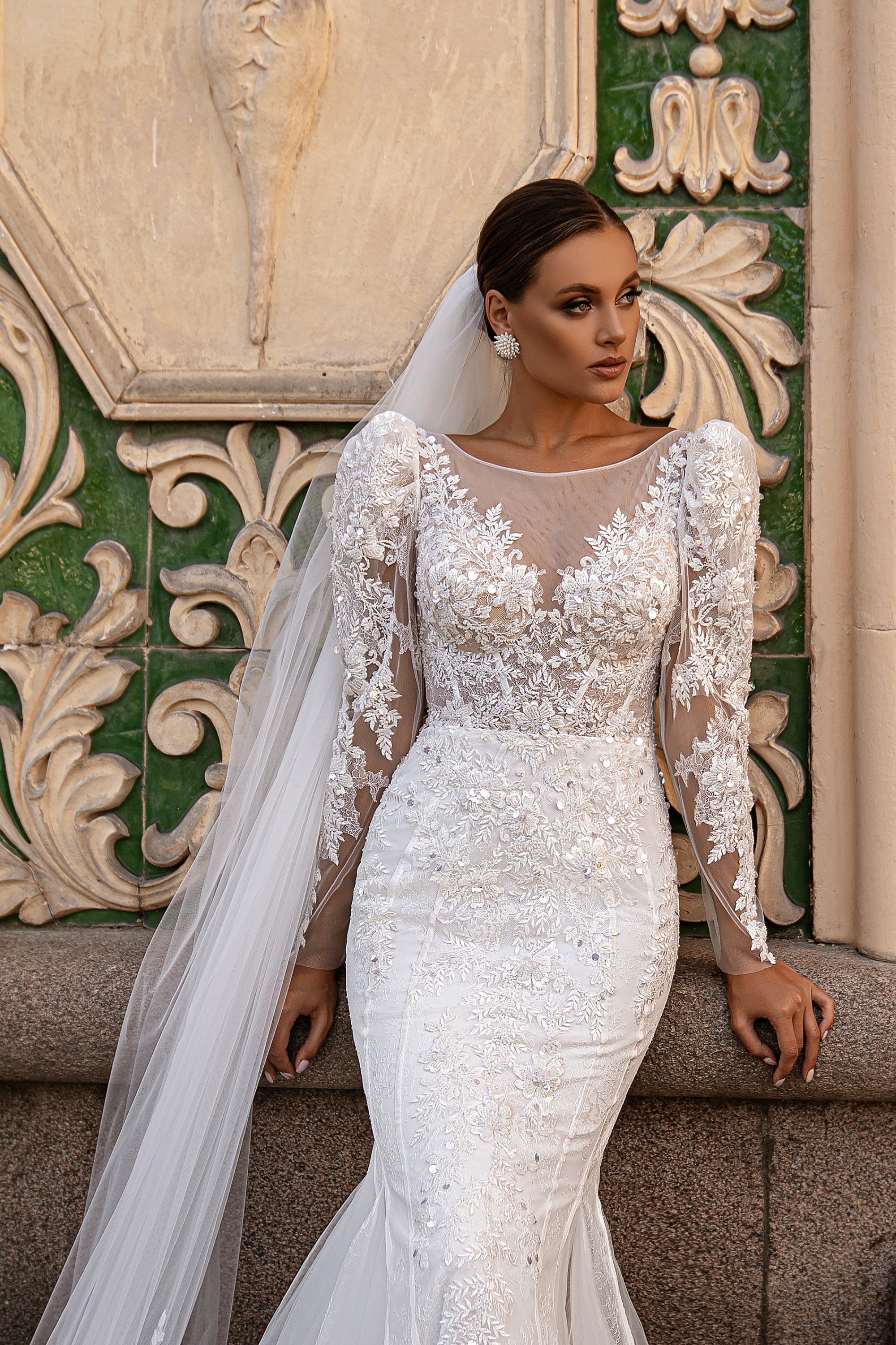 Long Tulle Veil Bundle with Guipure Embroidery, Beads, Sequins, Crystals, and Pearls - 2.6x3.0m