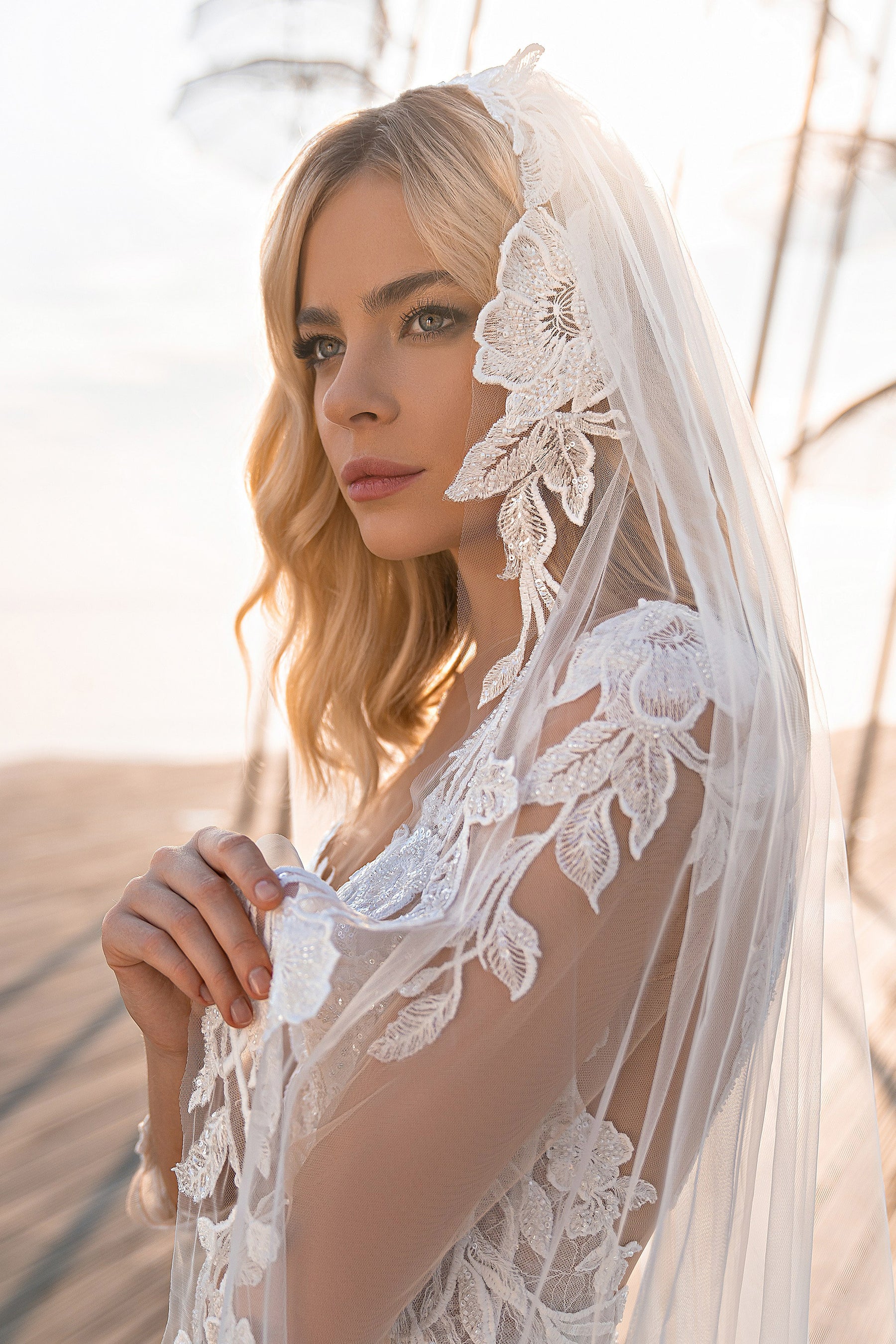 A-Line Wedding Dress with Floral Lace Appliqués