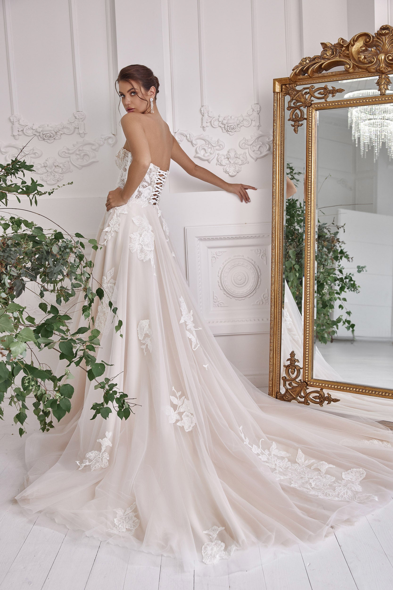 A-Line Wedding Dress with Detachable Bishop Sleeves