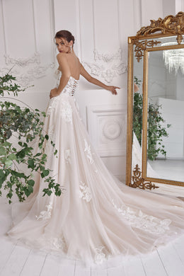 A-Line Wedding Dress with Detachable Bishop Sleeves