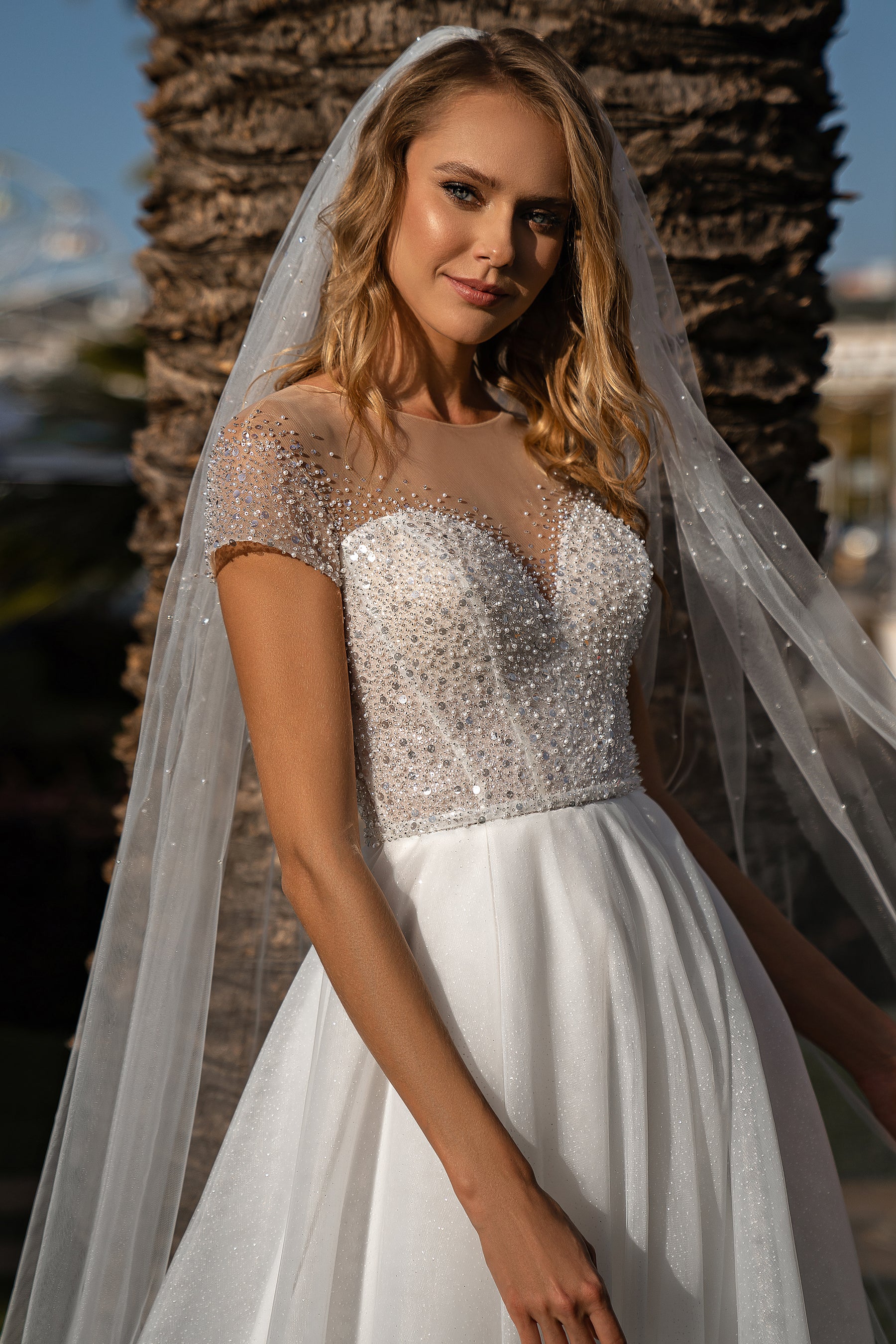 Hand-Embroidered Beaded Tulle Veil 3m x 1.5m with Loops
