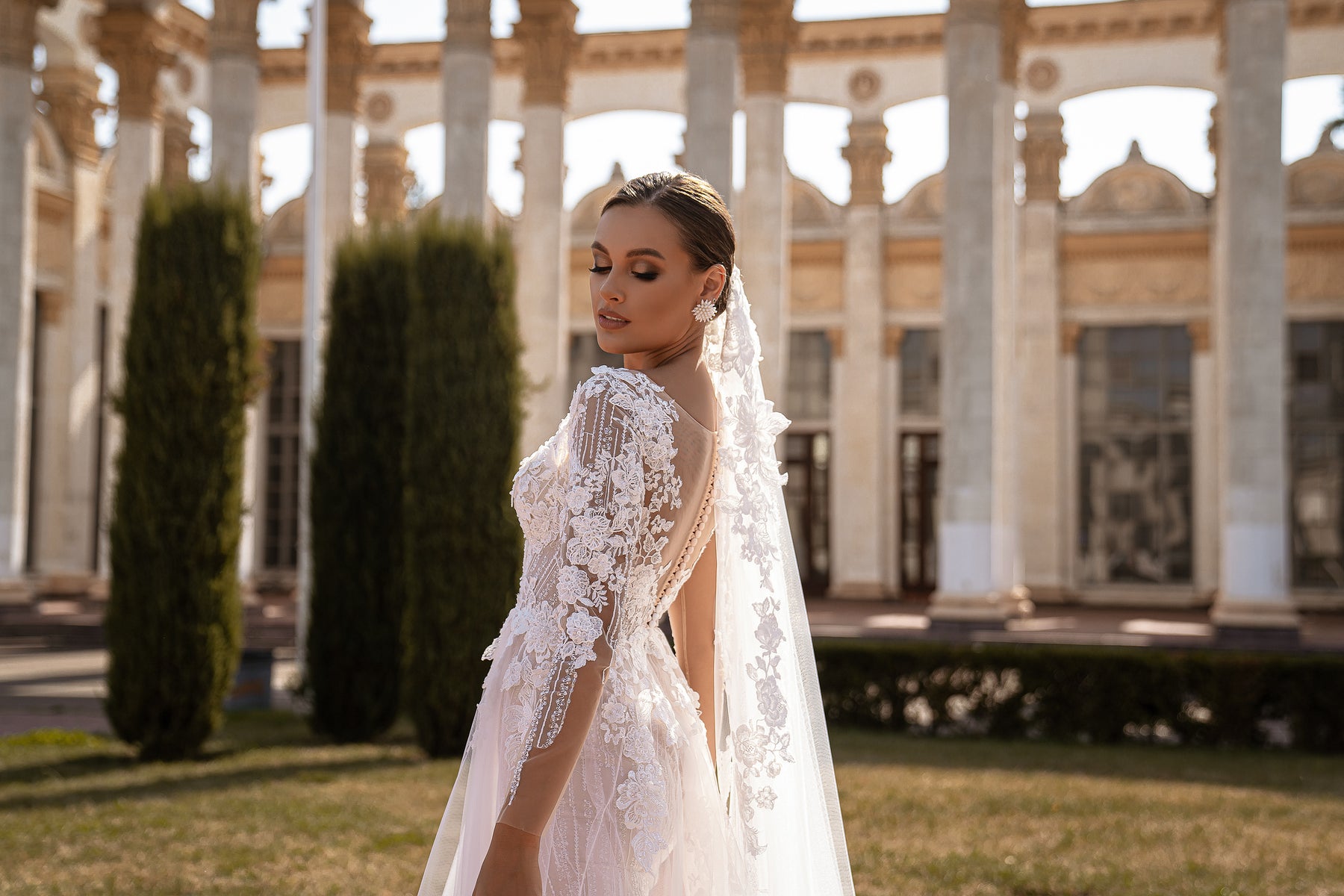 A-Line Wedding Dress with Long Lace Sleeves and Slit