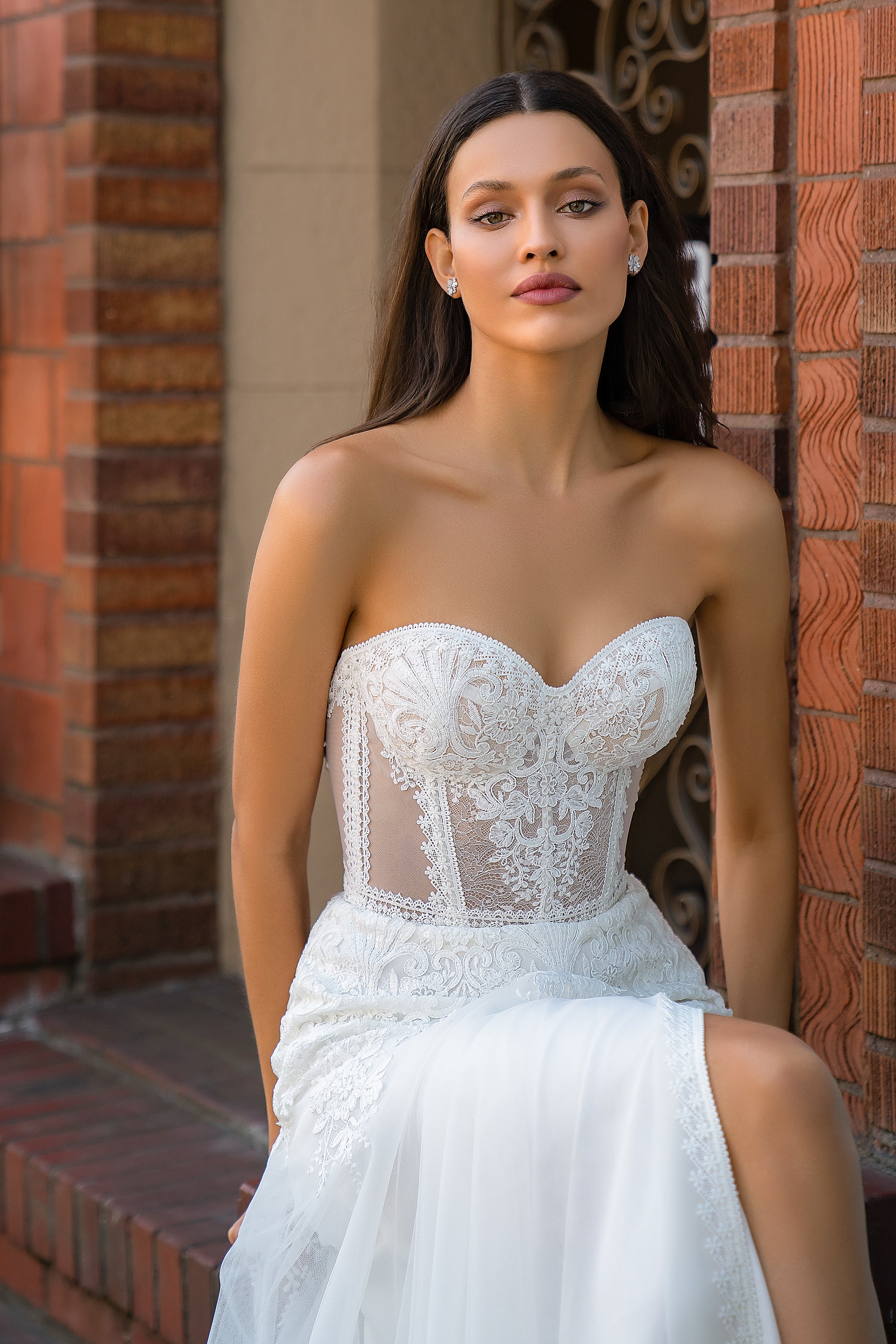 A-Line Wedding Dress with Lace Bolero and Slit