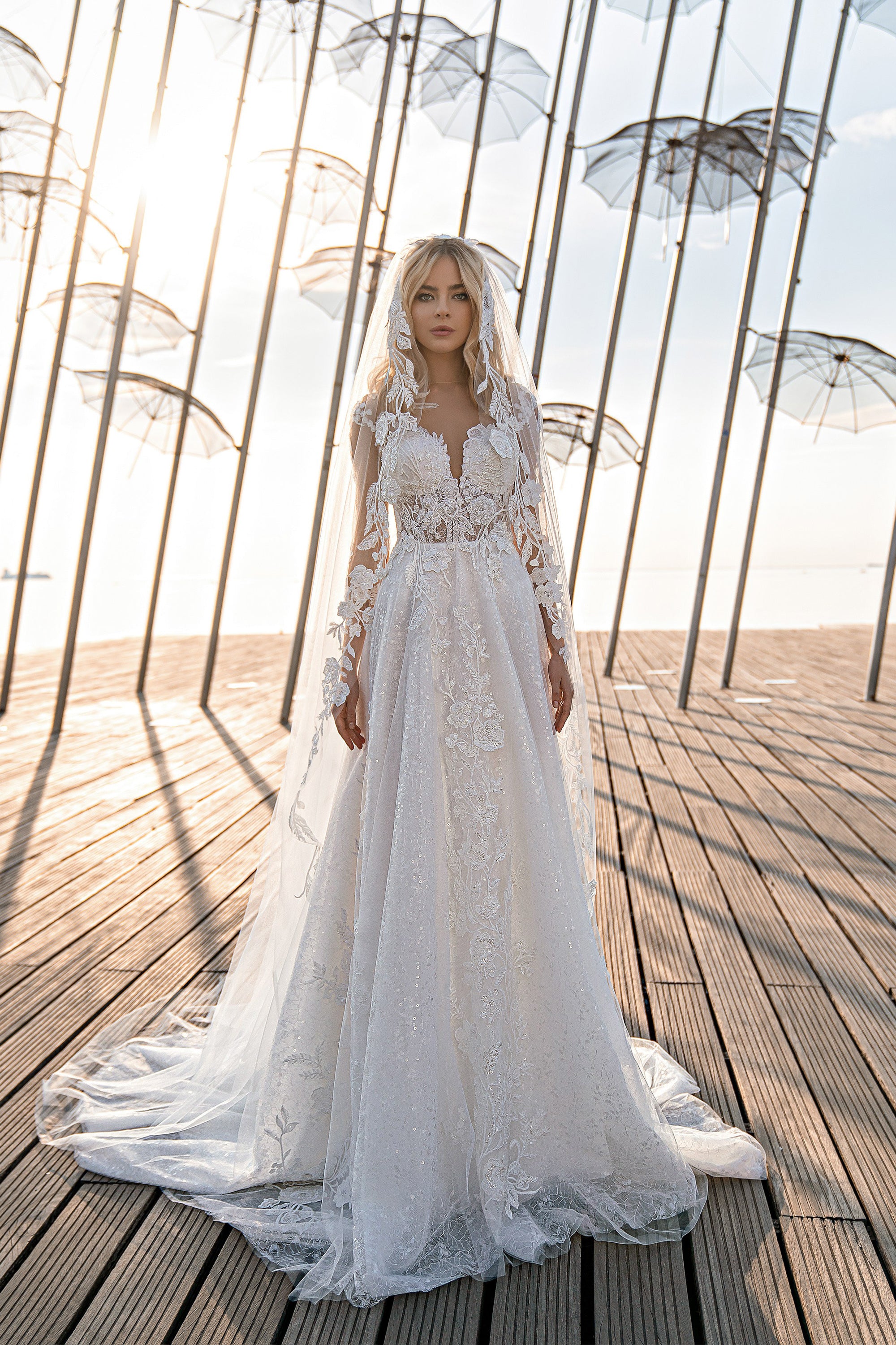A-Line Wedding Dress with Floral Lace Appliqués