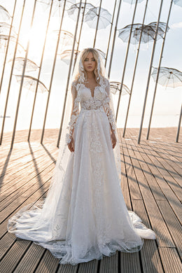 A-Line Wedding Dress with Floral Lace Appliqués