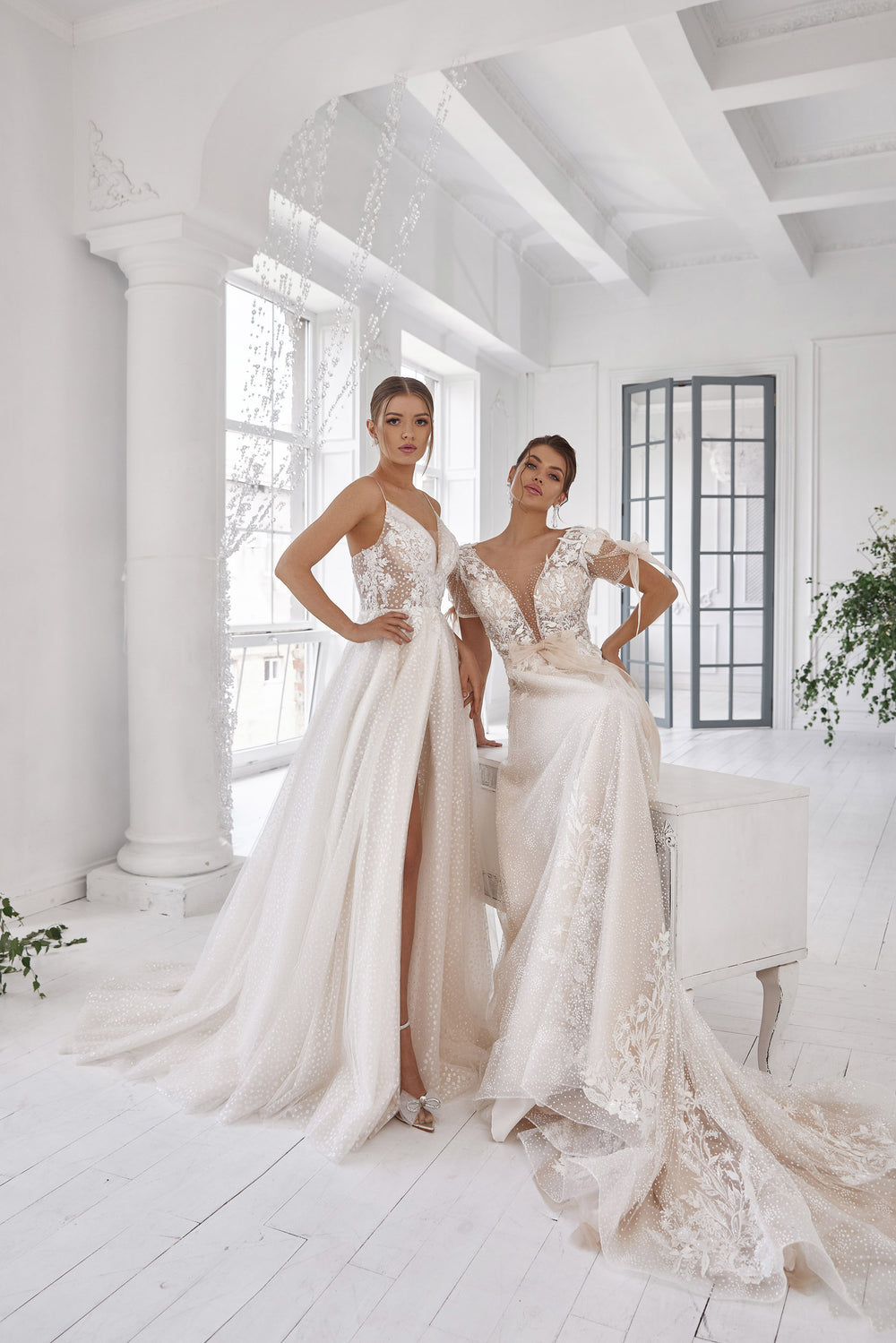 A-Line Wedding Dress with Floral Lace and Puff Sleeves