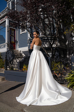 Mikado A-Line Wedding Dress with Detachable Lace Sleeve