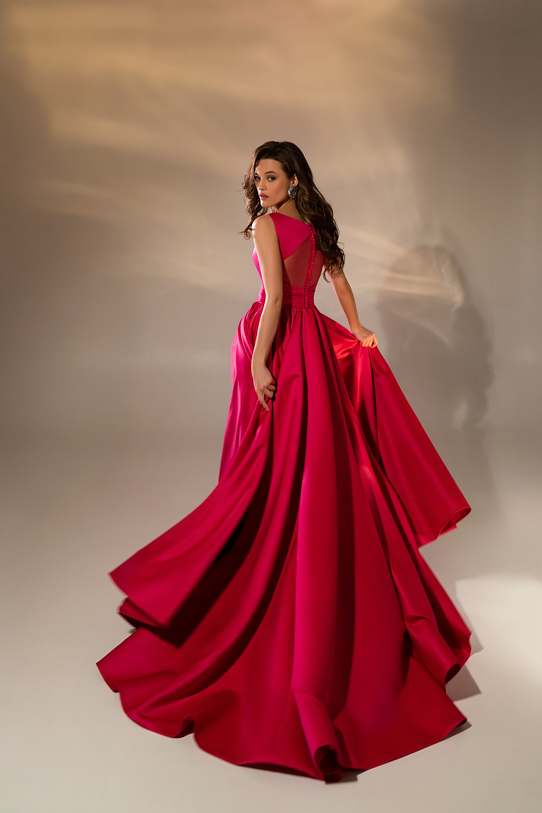 Women's Royal Satin Evening Dress with Lace Skirt and Fitted Corset