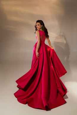 Women's Royal Satin Evening Dress with Lace Skirt and Fitted Corset