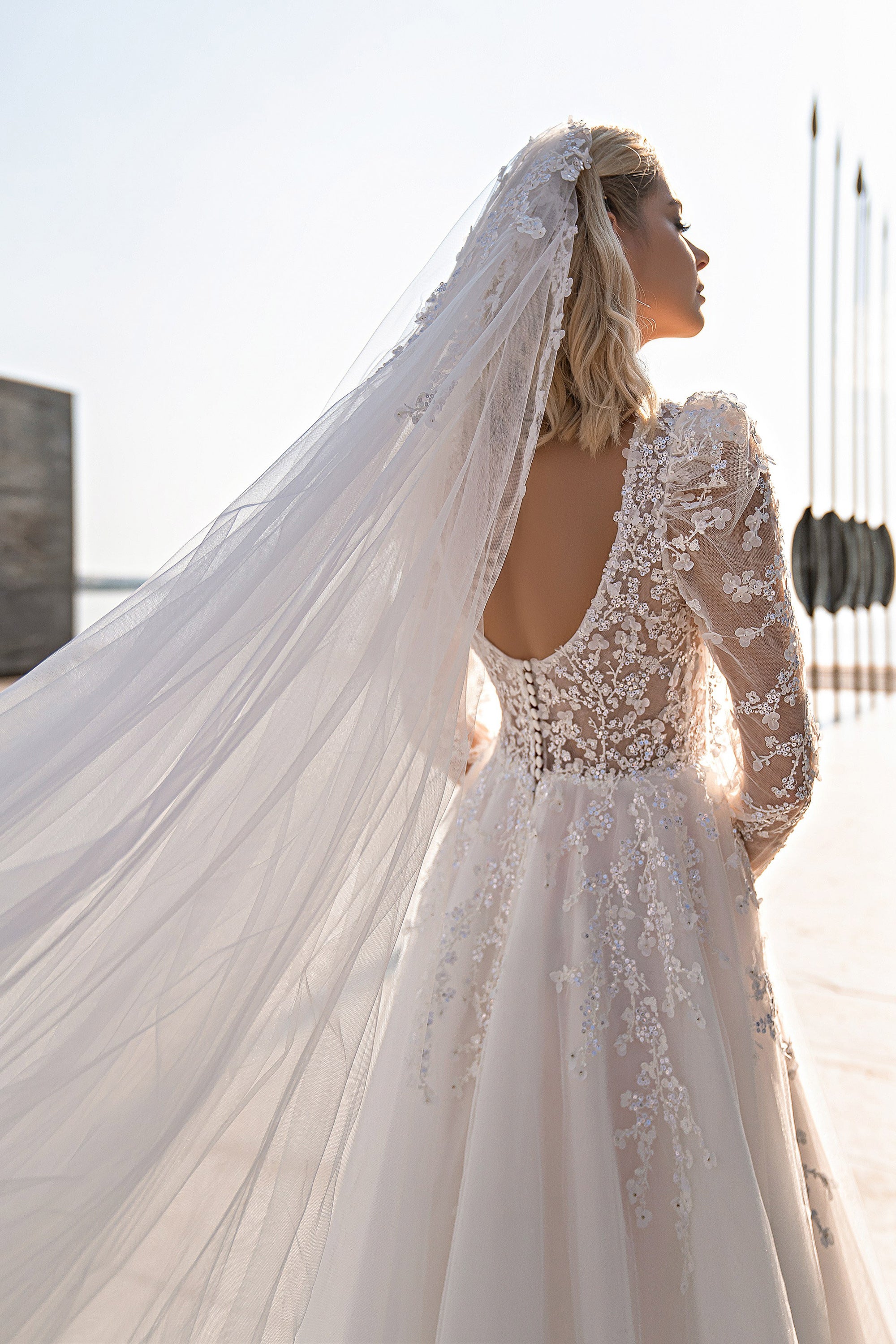 A-Line Wedding Dress with V-Neck Lace Bodice