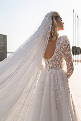 A-Line Wedding Dress with V-Neck Lace Bodice