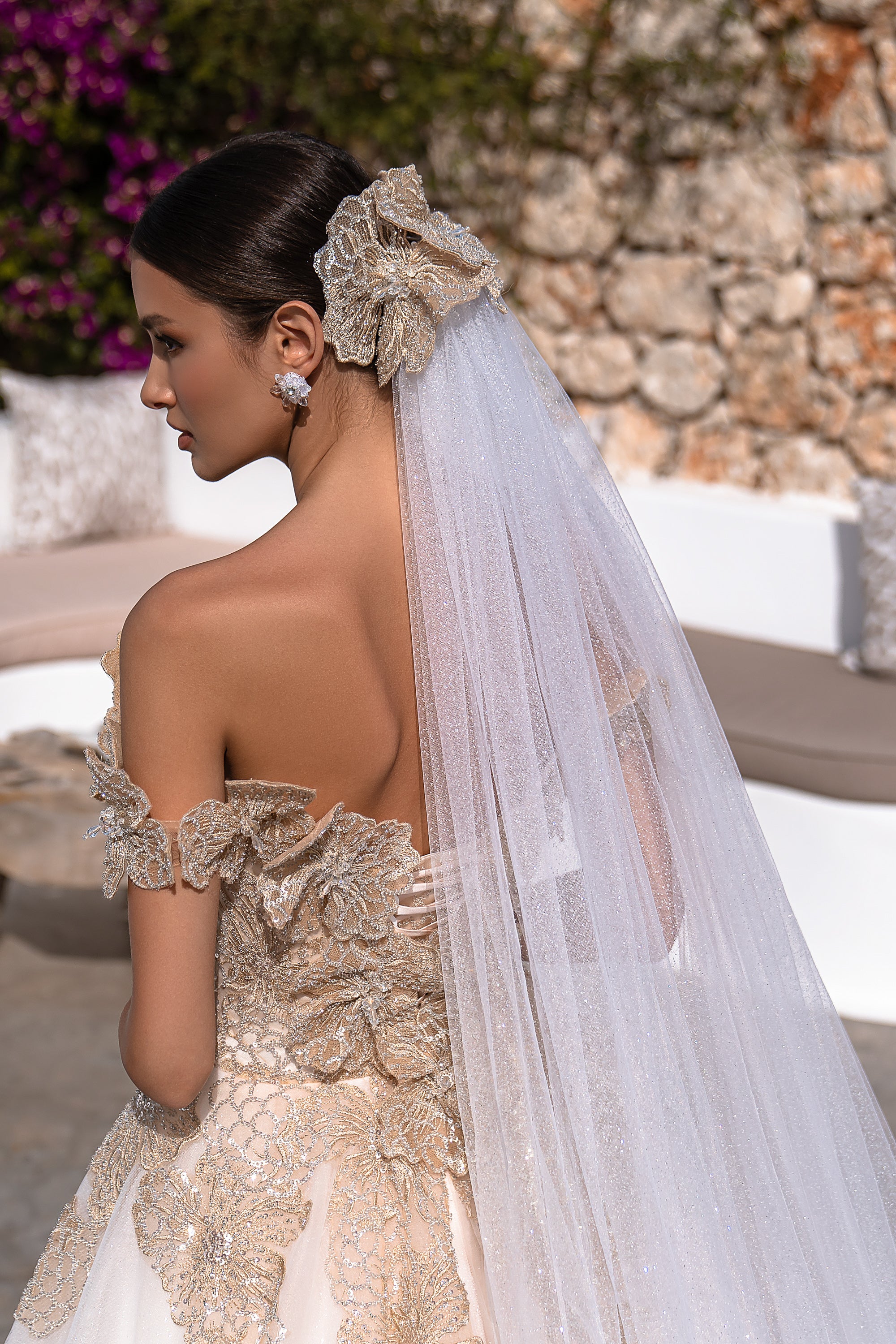2.6x3.0m Embroidered Guipure Beaded and Sequined Tulle Veil Bundle