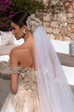 2.6x3.0m Embroidered Guipure Beaded and Sequined Tulle Veil Bundle