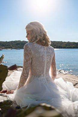 A-Line Wedding Dress with V-Neck Lace Bodice