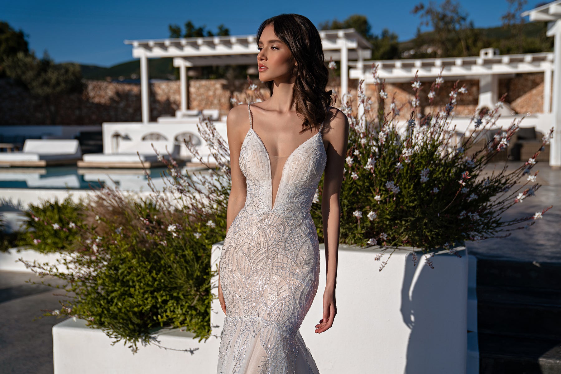 Mermaid Wedding Dress with Detachable Beaded Cape