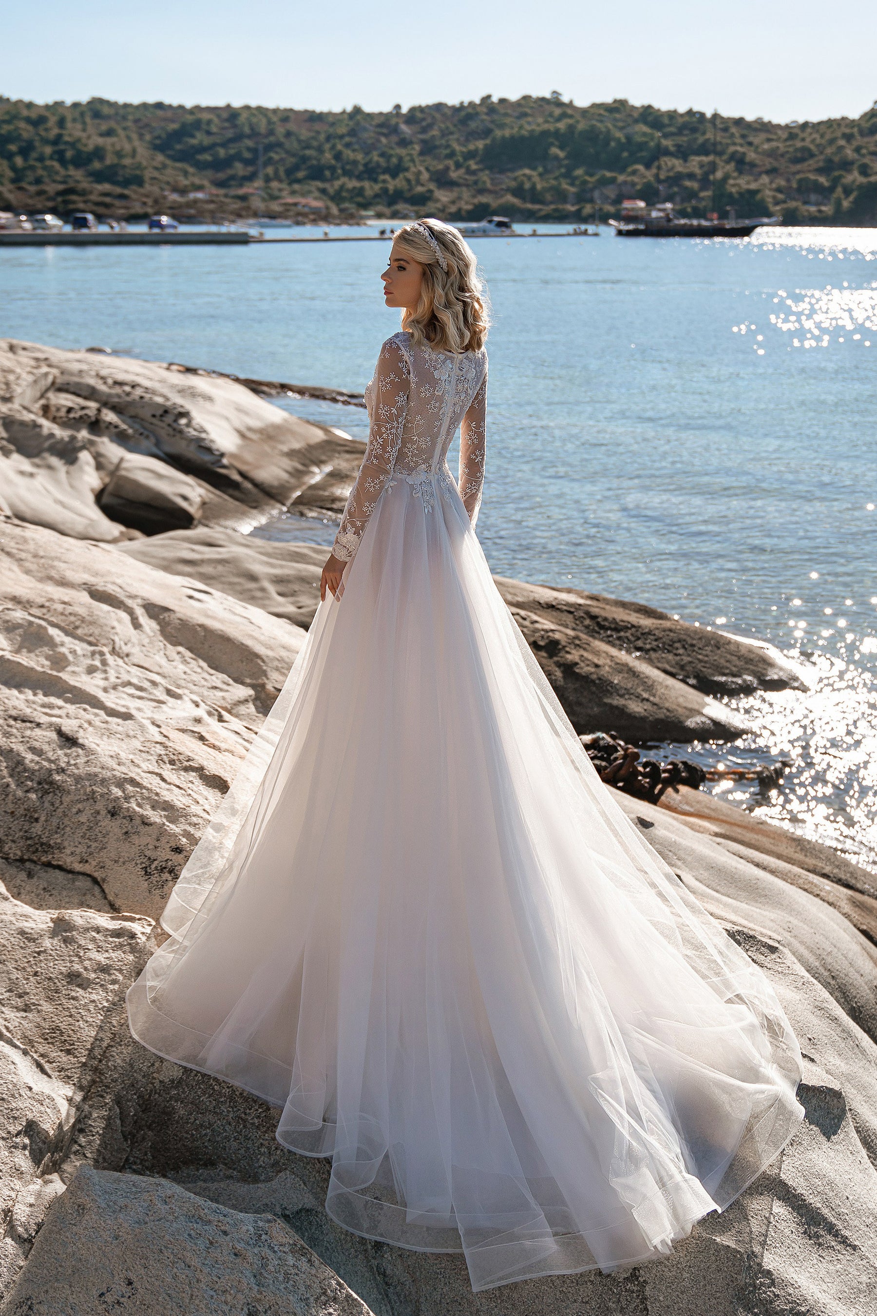 A-Line Wedding Dress with V-Neck Lace Bodice
