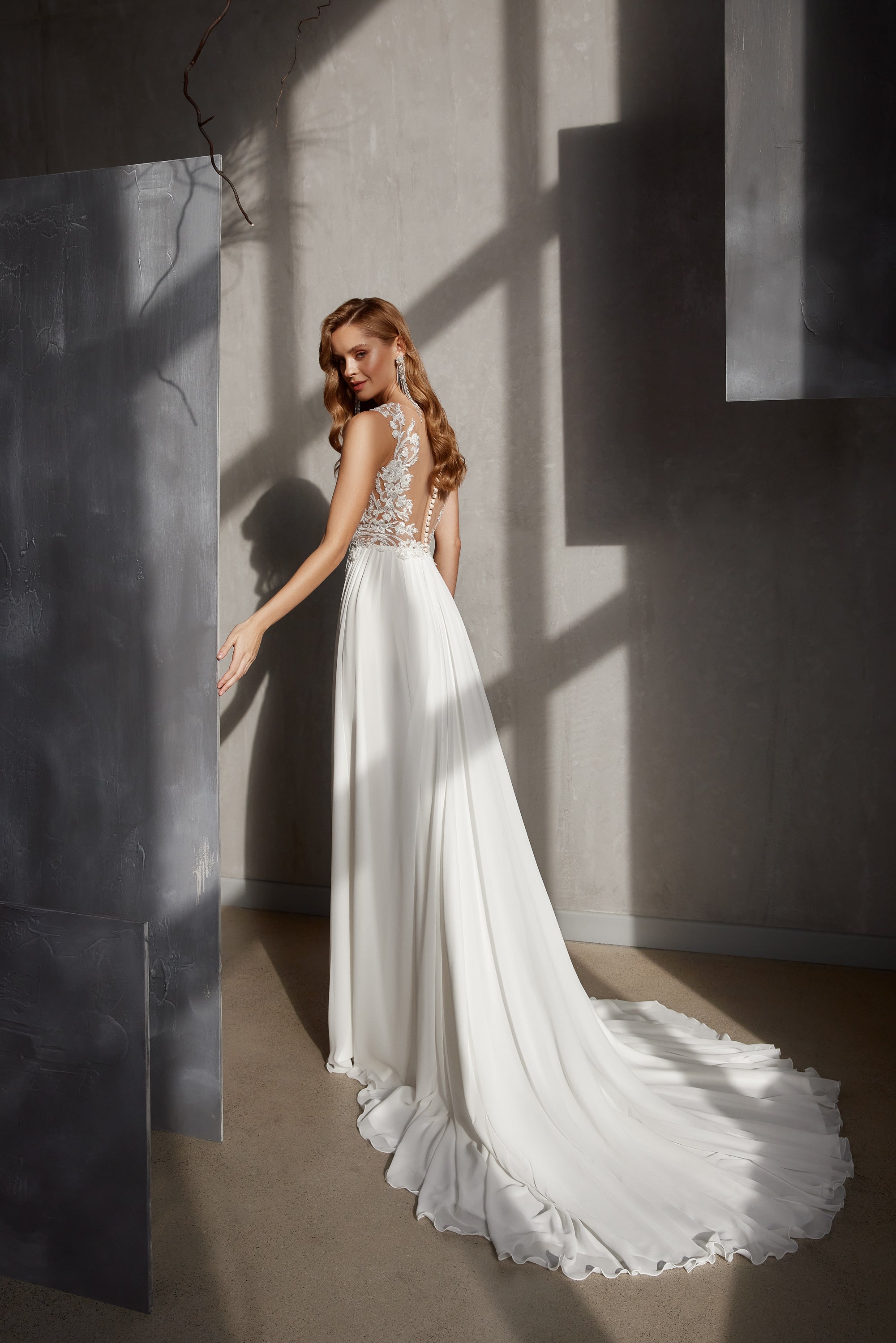 A-Line Wedding Dress with Lace Bodice and Cape Panels