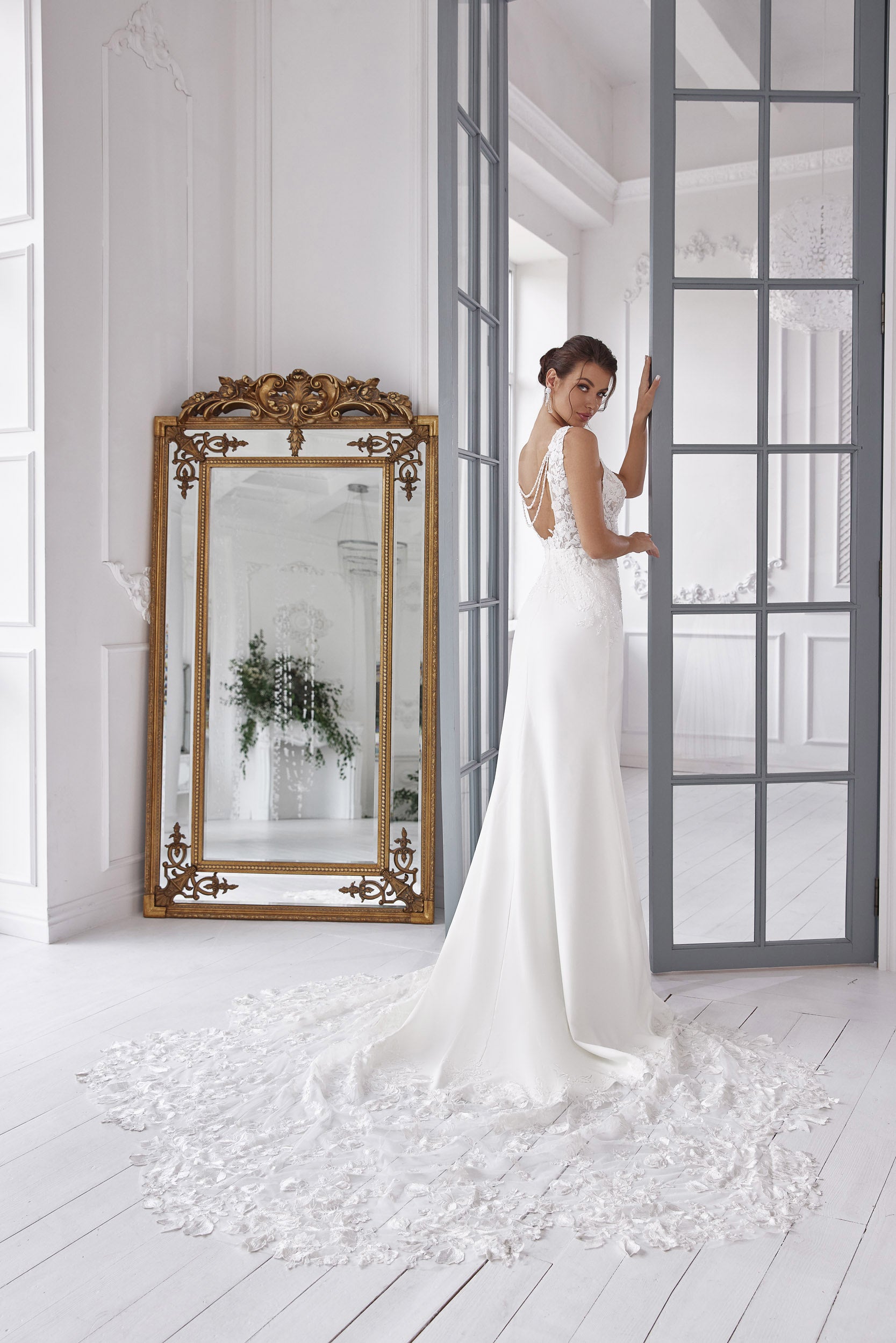 Sheath Wedding Dress with Floral Lace Appliqué Bodice