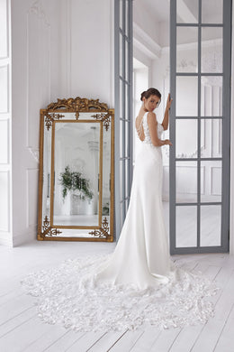 Sheath Wedding Dress with Floral Lace Appliqué Bodice
