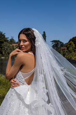 Elegant Tulle Veil "Bundle" with Lace and Sequins - 2.6x3m - Loops for Easy Attachment
