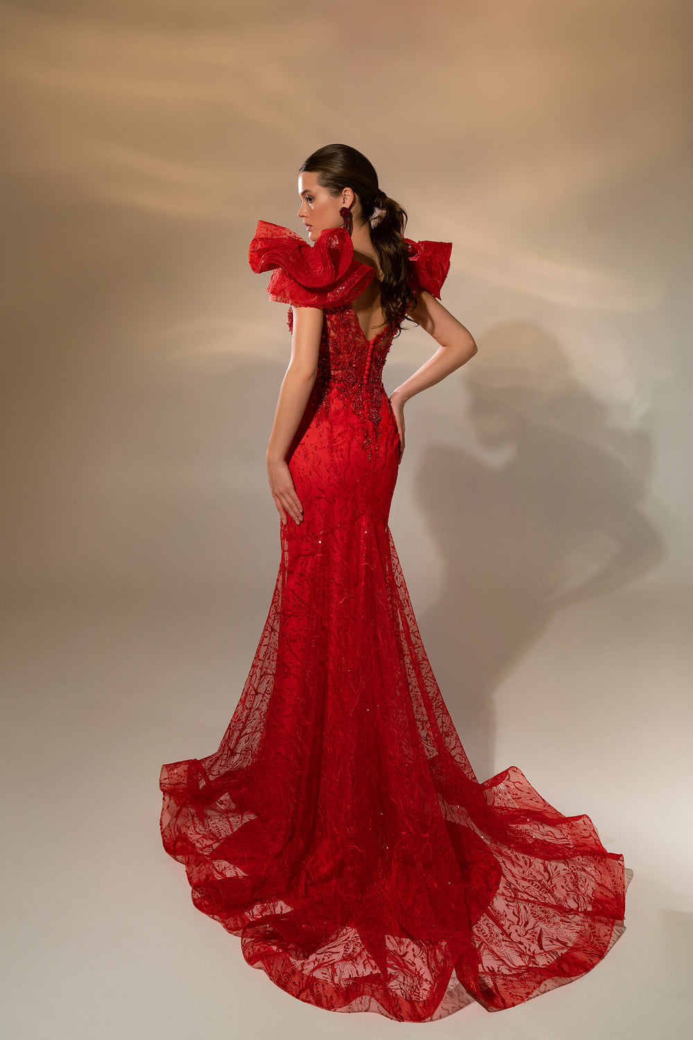 Women's Elegant Guipure Embroidered Mermaid Evening Dress with Sequins and Beads