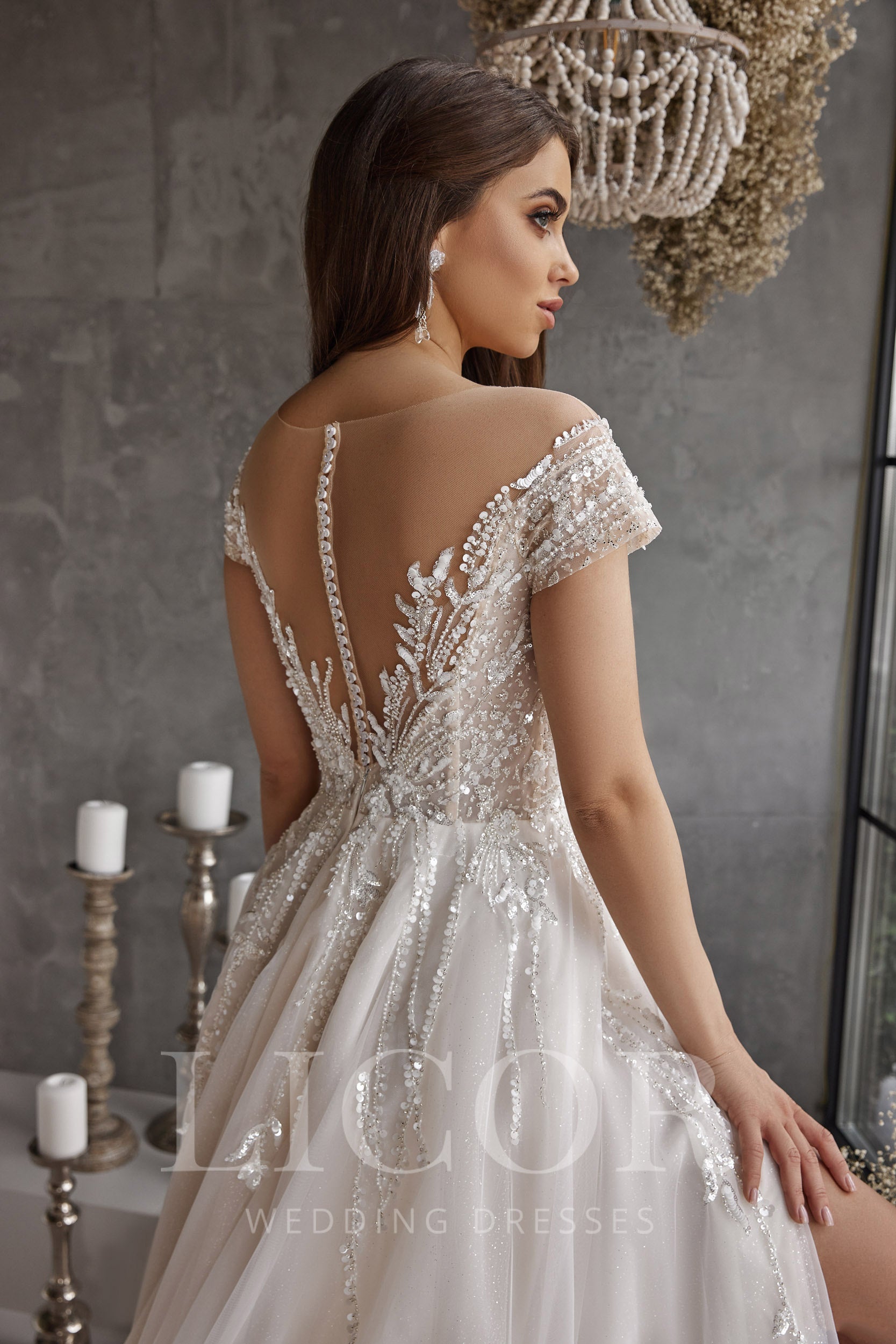 A-Line Wedding Dress With Lace Appliqués And Beading On Tulle, Illusion Off-The-Shoulder Neckline, Cathedral Train, Romantic Luxury
