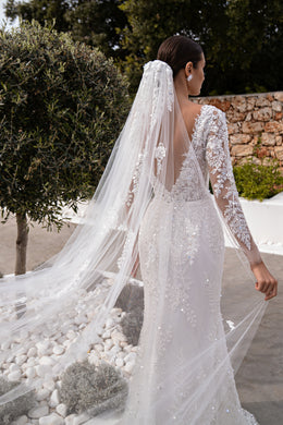 2-in-1 Lace Sheath Wedding Dress with Ruffled Overskirt