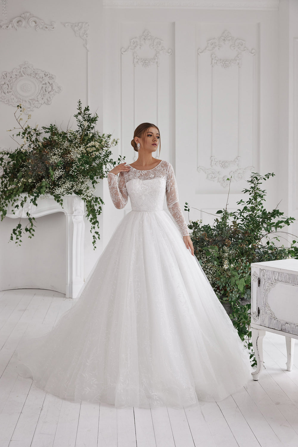 A-Line Wedding Dress with Illusion Lace Long Sleeves