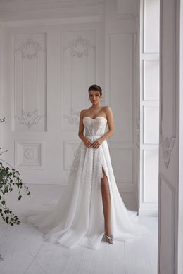 Sparkly A-Line Wedding Dress with Detachable Sleeves