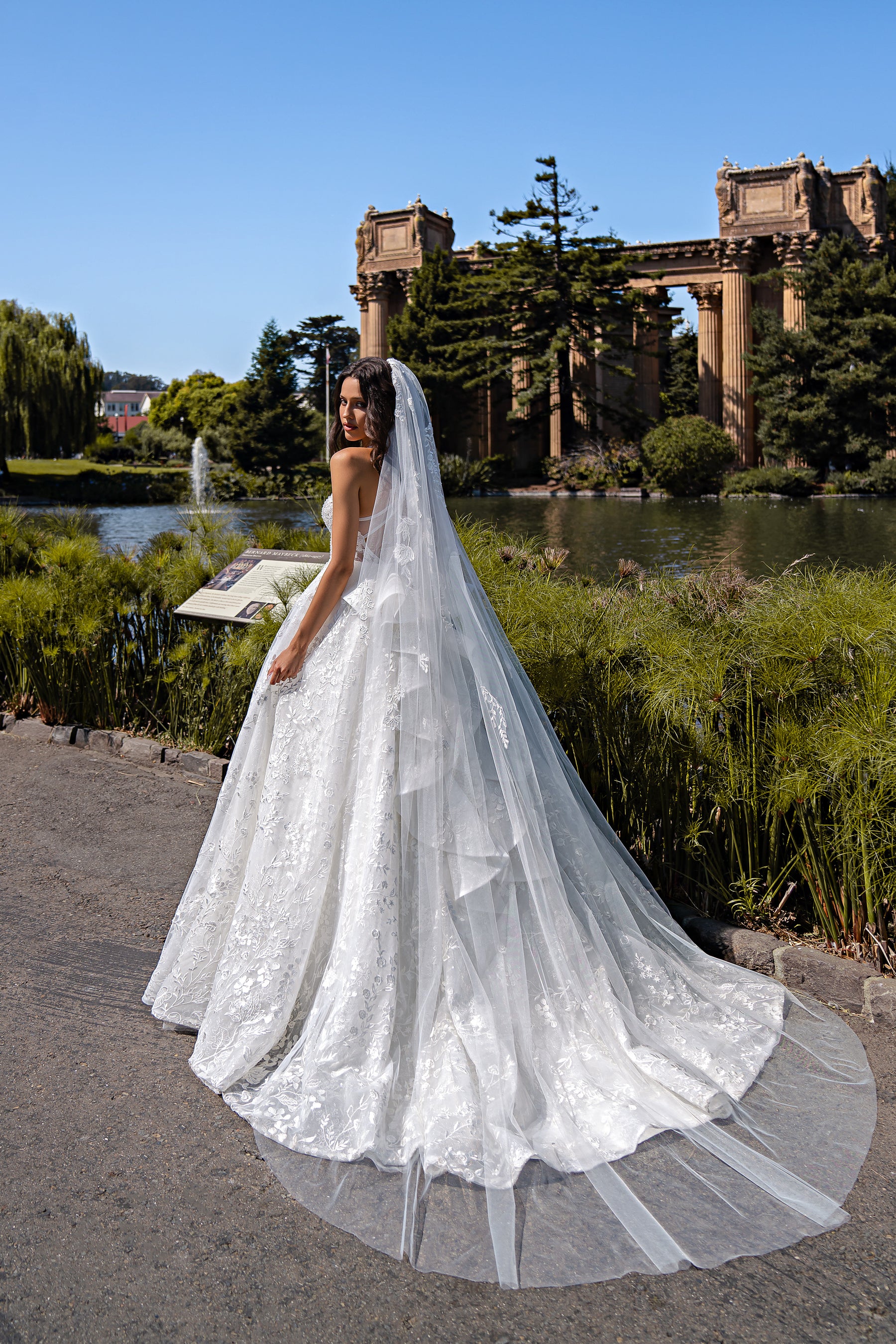 Ball Gown Wedding Dress with Plunging V-Neckline and Bow Back