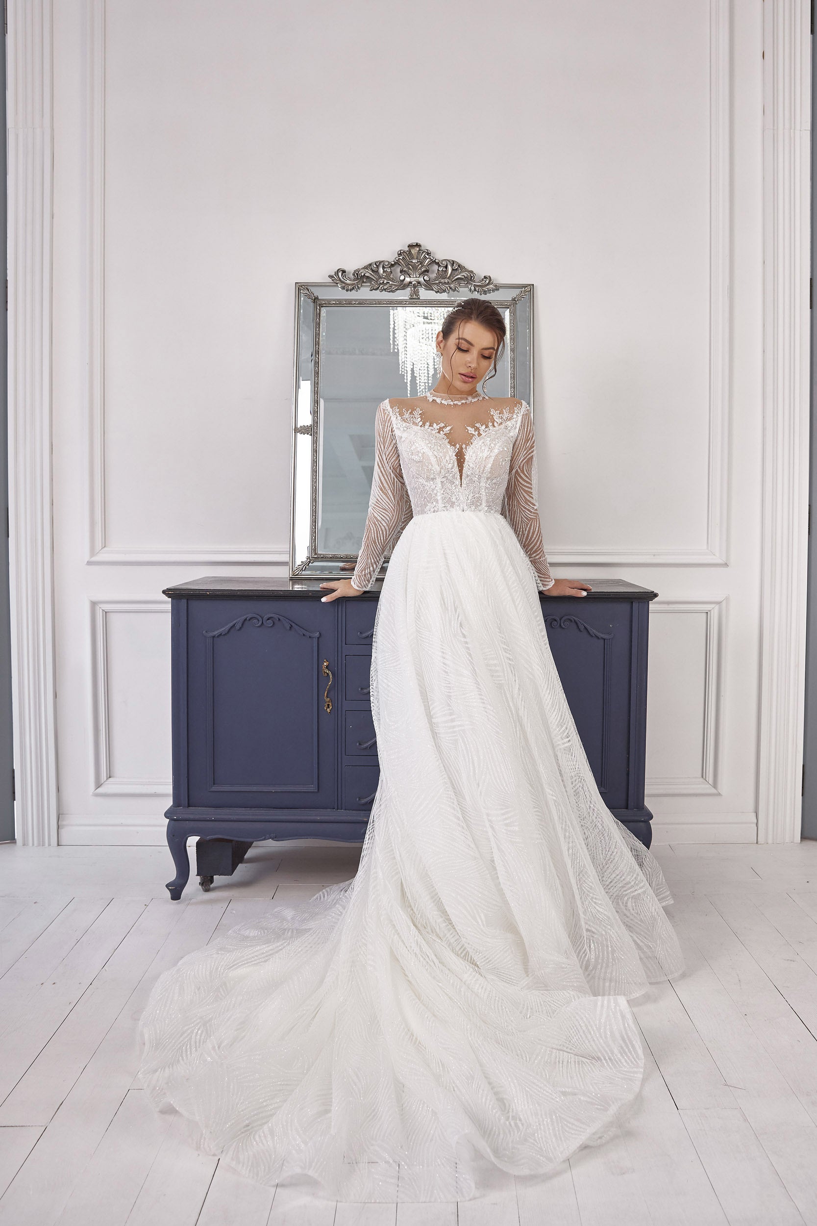 A-Line Wedding Dress with Long Illusion Sleeves
