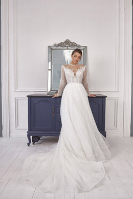 A-Line Wedding Dress with Long Illusion Sleeves