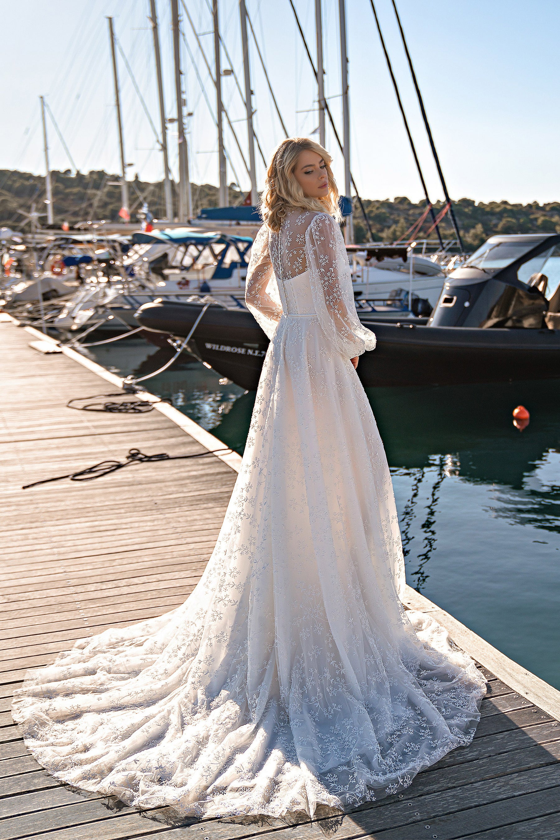 A-Line Wedding Dress with High Neck Embroidery