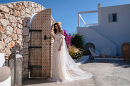 Champagne Beaded Sheath Wedding Dress with Tulle Bow Sleeves